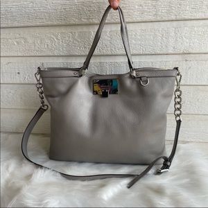 MICHAEL KORS Grey Turnlock Tote Chain Satchel Crossbody Handbag